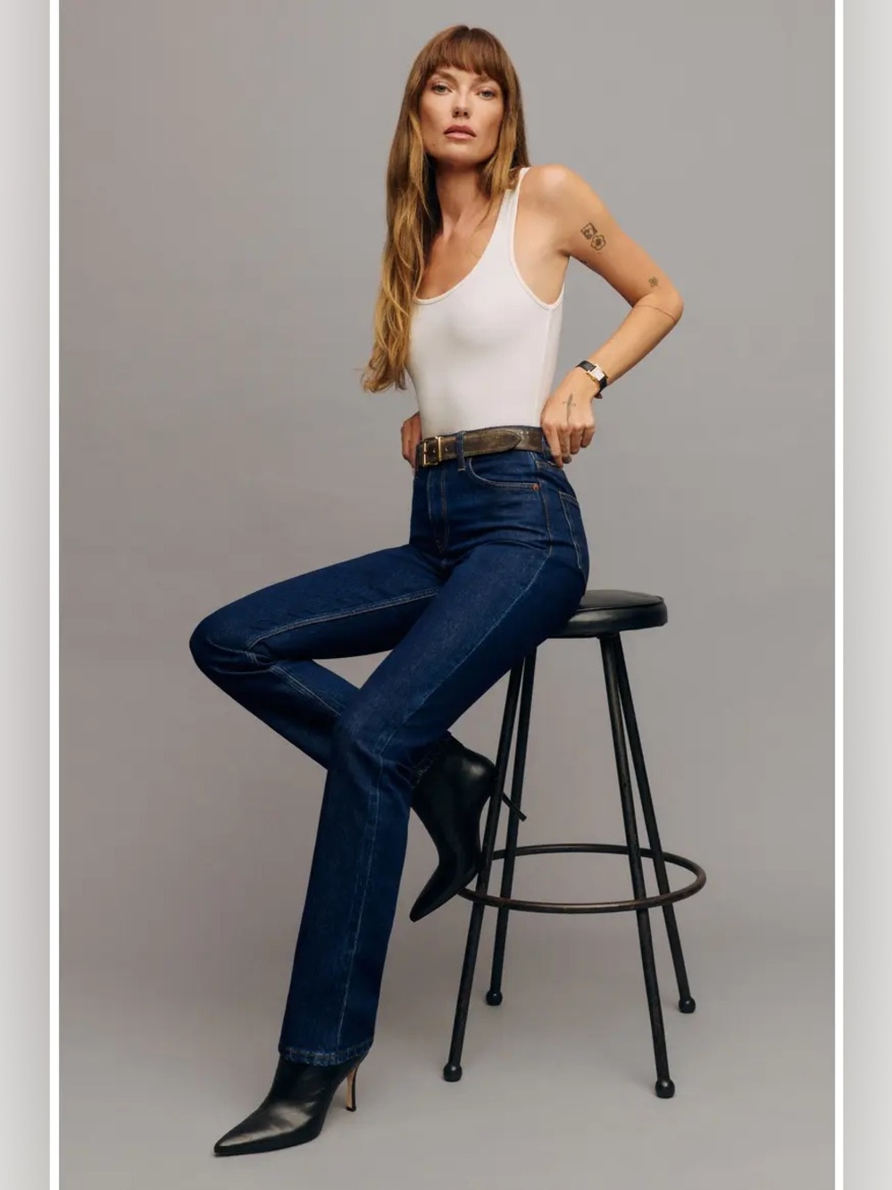 Reformation Jax Dark Blue Straight Leg High-Rise Jeans in Seneca